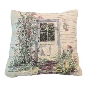 VTG 80's Riverdale Tapestry Country Spring Floral Cottage Door Accent Pillow 17"